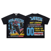 Black Washed Vintage Street Figure Double‑Sided Graphic T‑Shirt