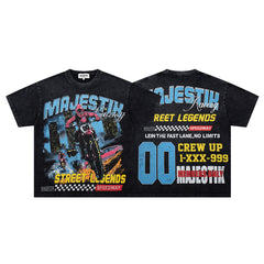 Black Washed Vintage Street Figure Double‑Sided Graphic T‑Shirt