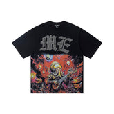 Black Vintage Gothic Metal Letter Graphic Oversized Crew‑Neck Street T‑Shirt