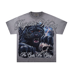 Washed Grey Black Panther Vintage Graphic T‑Shirt