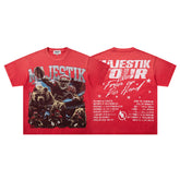 Red Washed Vintage Tour‑Theme Double‑Sided Band‑Style Graphic T‑Shirt
