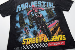 Black Washed Vintage Street Figure Double‑Sided Graphic T‑Shirt