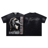 Black Washed Vintage Eagle Raptor Double‑Sided Graphic Band‑Style T‑Shirt