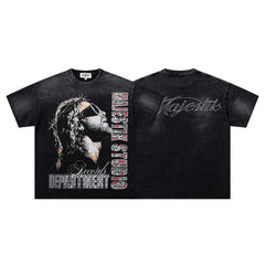 Black Washed Vintage Eagle Raptor Double‑Sided Graphic Band‑Style T‑Shirt