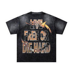 Black Washed Vintage Western Cowboy Horse Rider Double‑Sided Graphic Band‑Style T‑Shirt