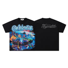 Black Vintage Cyber Fantasy Cityscape Band‑Style Graphic T‑Shirt