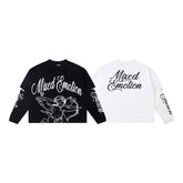 Black & White Angel Art Long Sleeve T‑Shirt Urban Streetwear