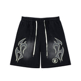 Retro Distressed Flame Graphic Casual Summer Street Shorts