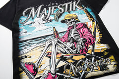 Vintage Black Majestik Surf Skull Double‑Sided Graphic T‑Shirt