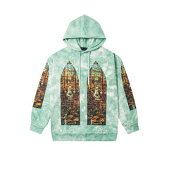 Vintage Mint Green Tie‑Dye Church Print Full‑Zip Hoodie