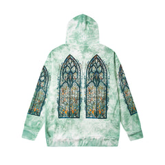 Vintage Green Tie‑Dye Stained‑Glass Church Window Zip‑Up Hoodie