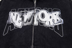Vintage New York City Graphic Full‑Zip Hoodie