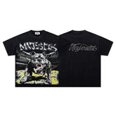 Black Washed Vintage Roaring Tiger Double‑Sided Graphic Band‑Style T‑Shirt