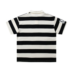 Vintage Black‑White Stripe MAJESTIC Rugby Polo Shirt