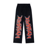 Black Straight Sweat Pants With Red Gothic Letter Print Urban Streetwear