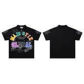Vintage Black Multicolor Gradient "GLOBAL" Letter Graphic T‑Shirt