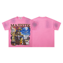 Pink Washed Majestik City Scene Vintage Graphic T‑Shirt