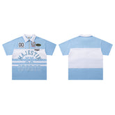 Vintage Blue‑White Color Block MAJESTIC Sports Polo Shirt