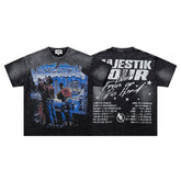 Black Washed Vintage Band Tour Double‑Sided Graphic Band‑Style T‑Shirt