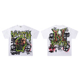 Vintage White Street Graffiti Monster Graphic T‑Shirt