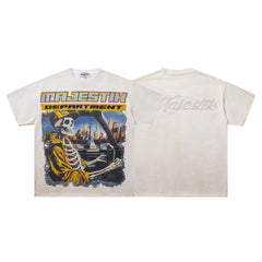 Off‑White Washed Vintage Skeleton City Tour Graphic Band‑Style T‑Shirt