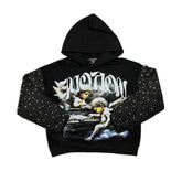 Rhinestone Splice Graphic Cropped Hoodie Unisex Streetwear