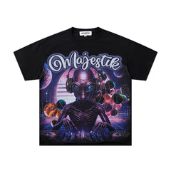 Black Vintage Sci‑Fi Alien Mecha Band‑Style Graphic T‑Shirt
