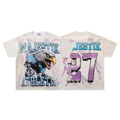 Off‑White Washed Vintage Eagle Number 27 Athletic Double‑Sided Graphic Band‑Style T‑Shirt
