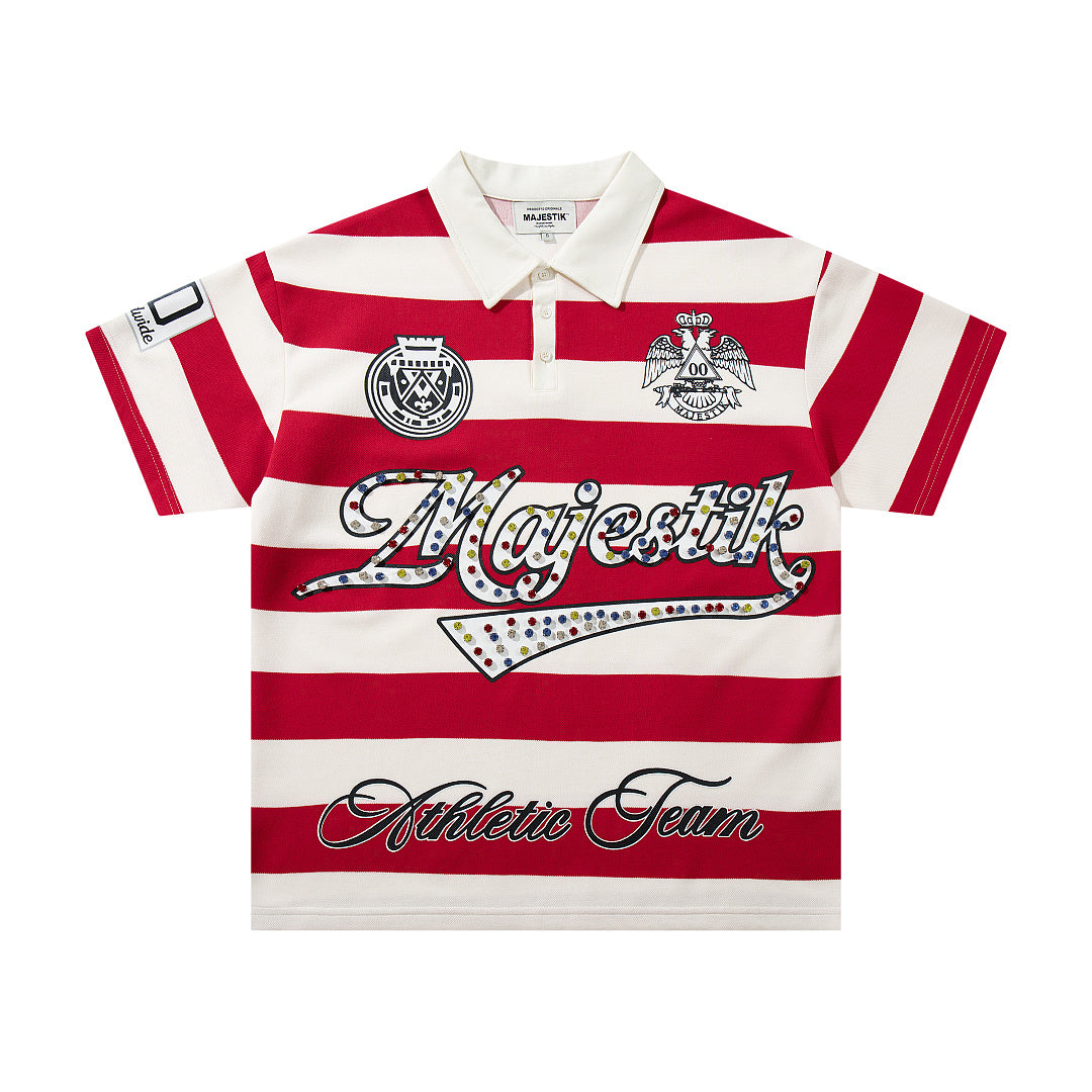 Vintage Red‑White Stripe MAJESTIC Rugby Polo Shirt