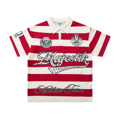Vintage Red‑White Stripe MAJESTIC Rugby Polo Shirt