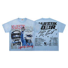 Light Blue Washed Majestik Tour Concert Vintage Graphic T‑Shirt
