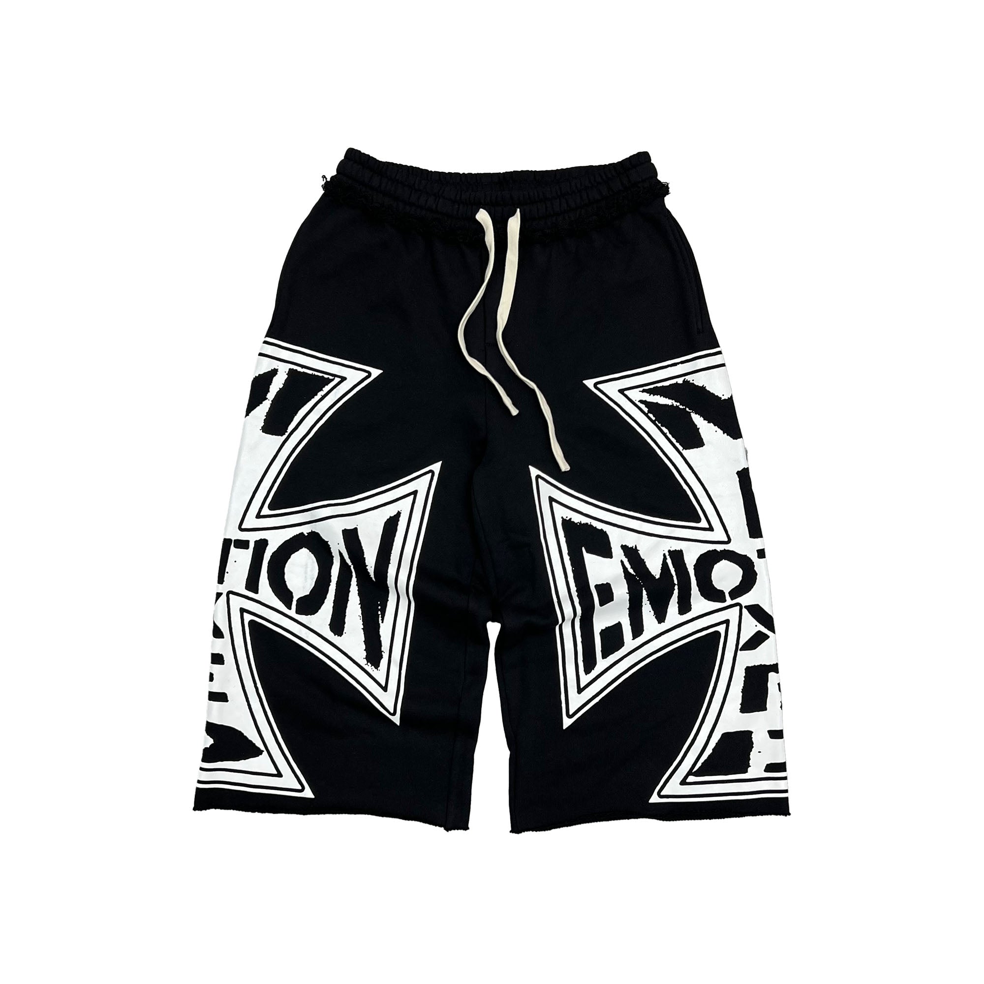 Vintage Large Cross Emotion Graphic Shorts Loose Fit Drawstring Street‑wear Bottoms