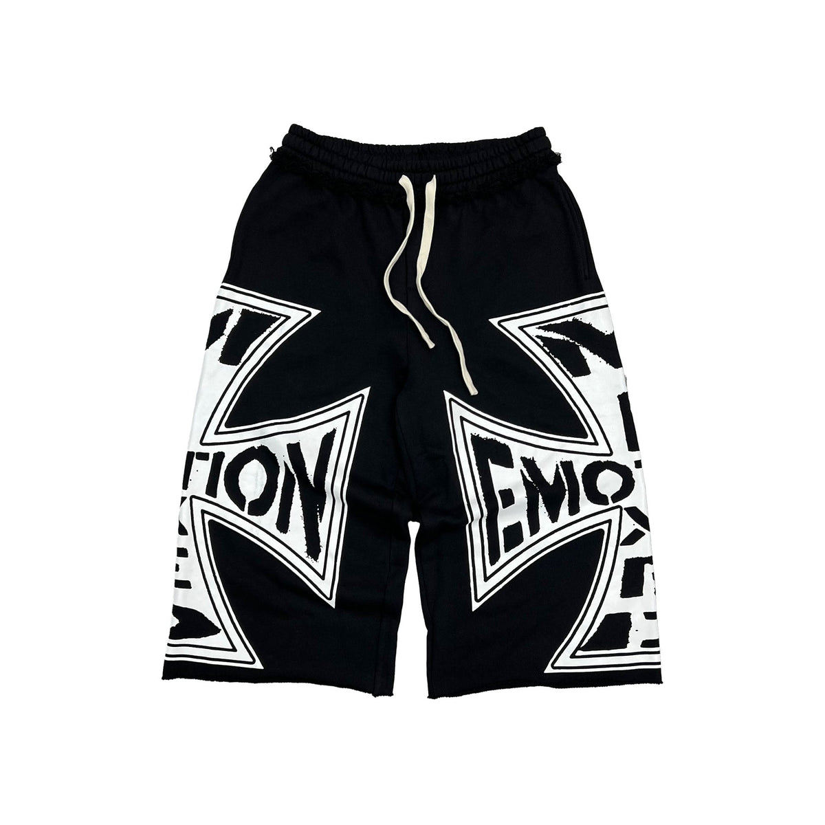 Vintage Large Cross Emotion Graphic Shorts Loose Fit Drawstring Street‑wear Bottoms