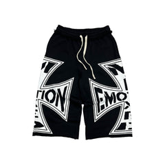 Vintage Large Cross Emotion Graphic Shorts Loose Fit Drawstring Street‑wear Bottoms