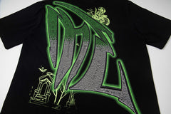 Black Vintage Green Sailboat Graphic Oversized Crew‑Neck Street T‑Shirt