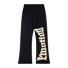Retro Rivet Detail Flare Leg Sweatpants Oversized Hip‑Hop Street Bottoms