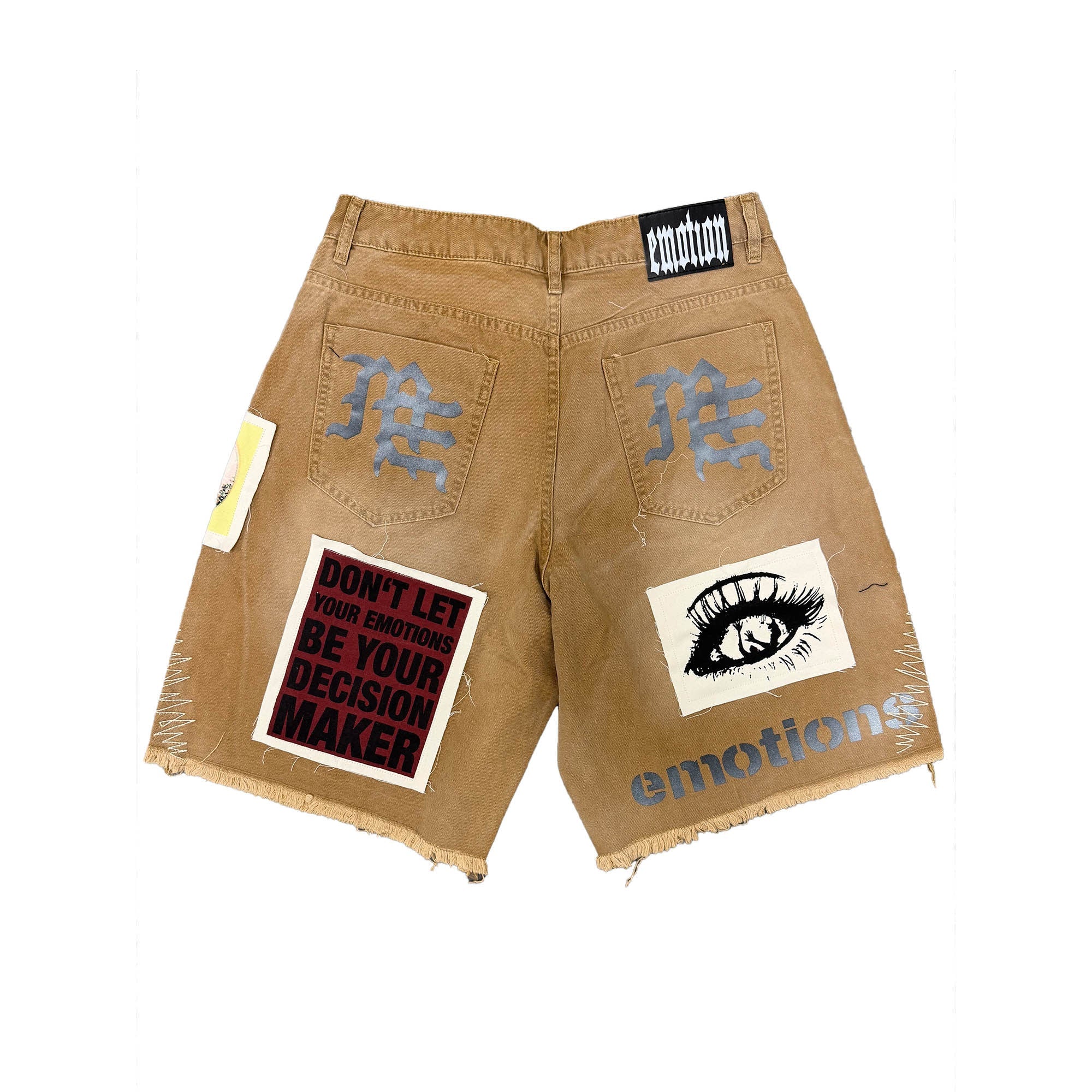 Vintage Patchwork Graphic Raw Hem Denim Streetwear Shorts