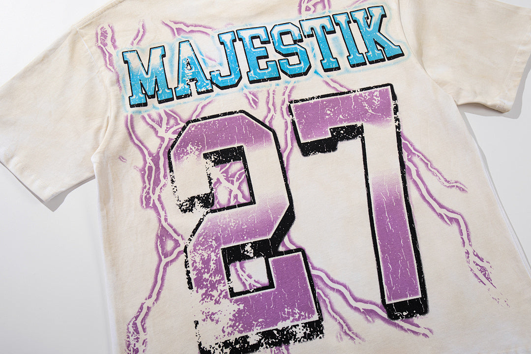 Off‑White Washed Vintage Eagle Number 27 Athletic Double‑Sided Graphic Band‑Style T‑Shirt