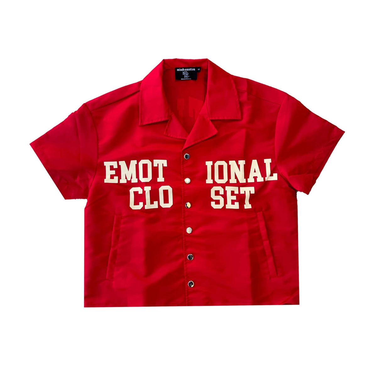 Red Letter Print Short Sleeve Button Down Baseball Shirt Men Streetwear Casual Top