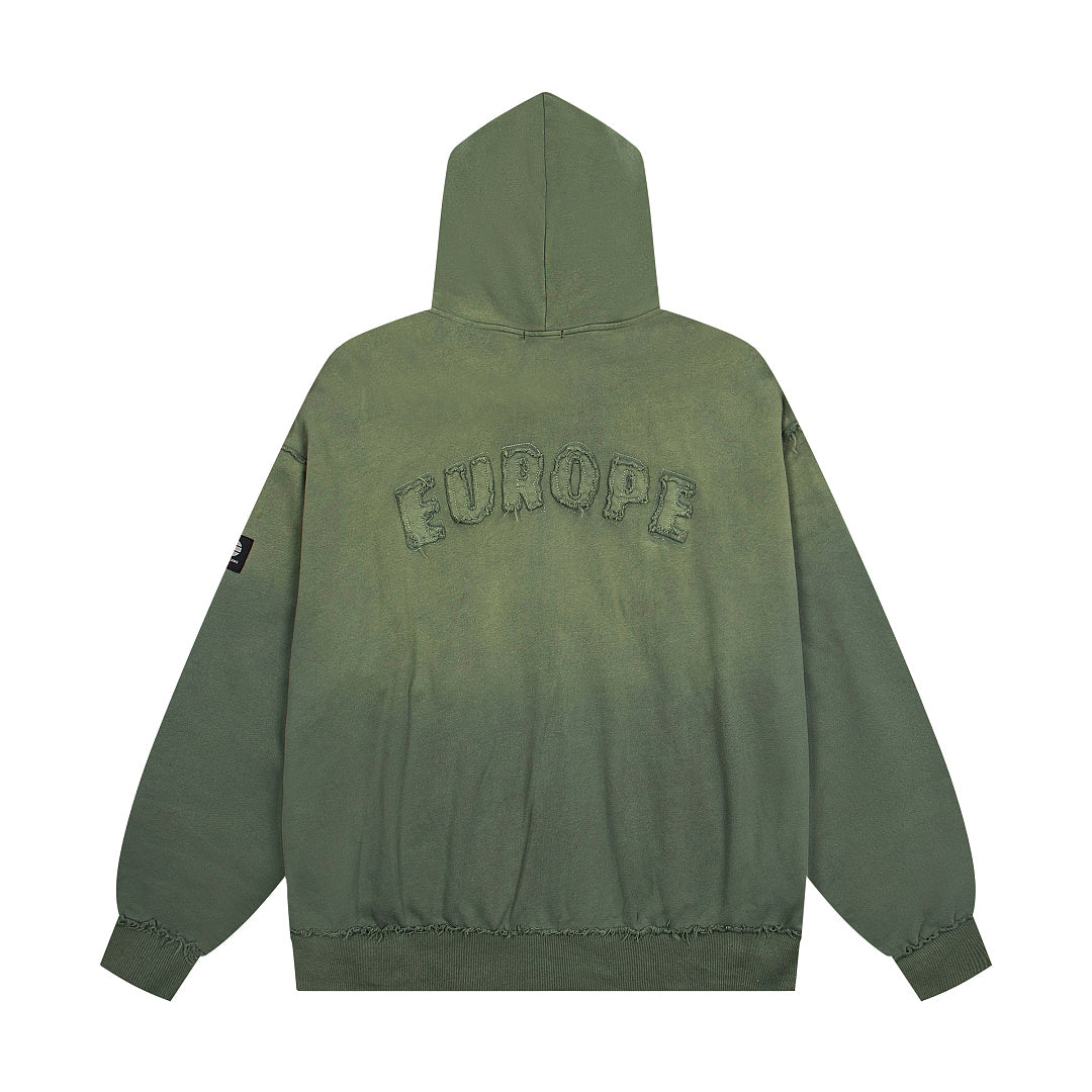 Vintage Olive Green Number 26 Embroidery Full‑Zip Hoodie