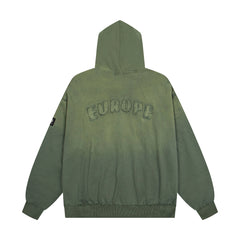 Vintage Olive Green Number 26 Embroidery Full‑Zip Hoodie