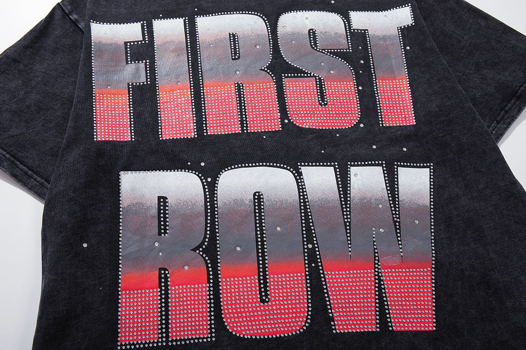 Vintage Black FIRST ROW Skull Racer Graphic T‑Shirt