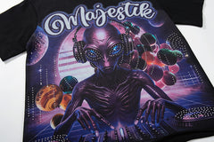 Black Vintage Sci‑Fi Alien Mecha Band‑Style Graphic T‑Shirt