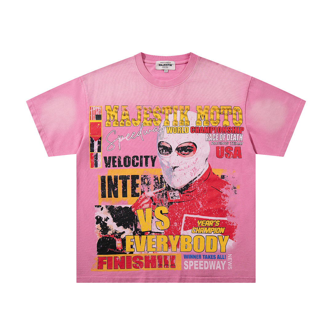 Bright Pink Washed Retro Poster Character Vintage Graphic T‑Shirt