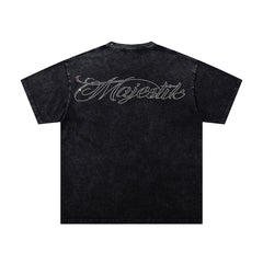 Black Washed Vintage Mask‑Figure Double‑Sided Graphic Band‑Style T‑Shirt