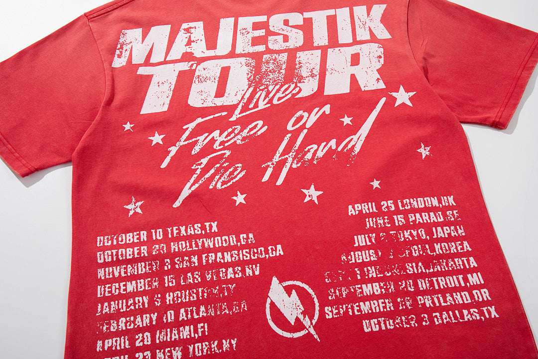 Red Washed Vintage Tour‑Theme Double‑Sided Band‑Style Graphic T‑Shirt