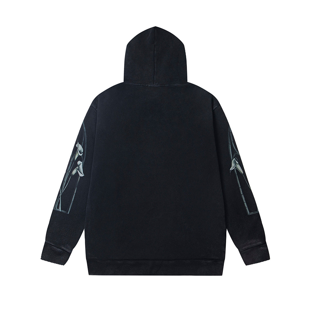 Vintage Black Light‑Blue Line Art Church Window Full‑Zip Hoodie