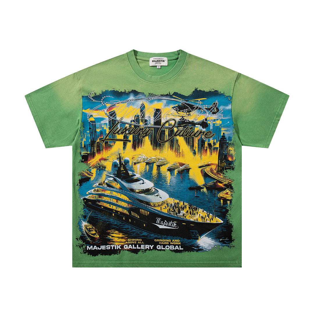 Green Washed Vintage Tour Cruise City Double‑Sided Band‑Style Graphic T‑Shirt