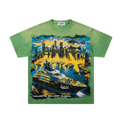 Green Washed Vintage Tour Cruise City Double‑Sided Band‑Style Graphic T‑Shirt