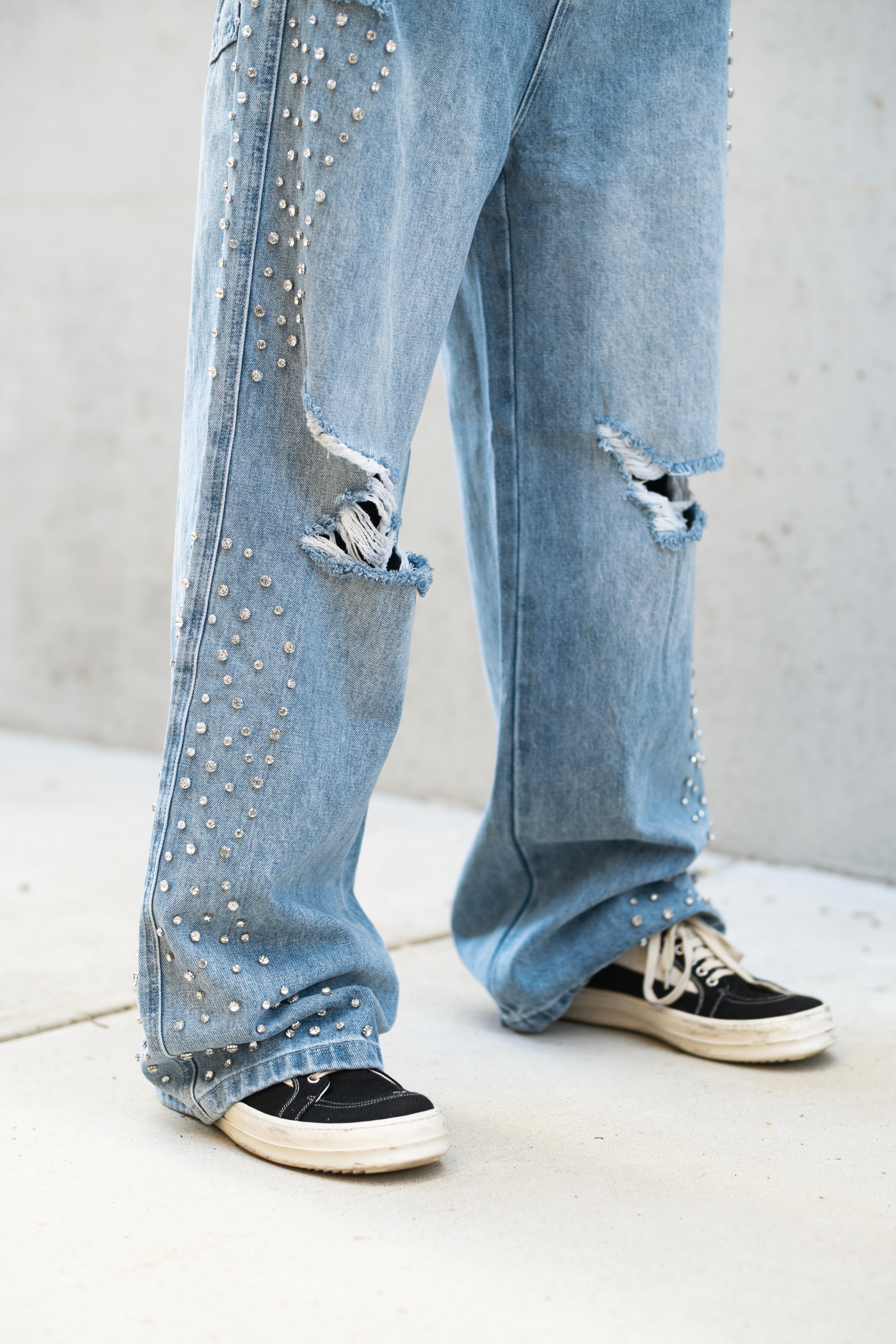 Distressed Ripped Baggy Wide‑Leg Jeans Vintage Wash Street‑wear Denim Pants